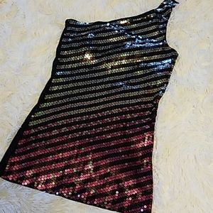 Express one shoulder sequin tank